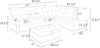 L Shaped Sectional Sofa with Ottoman, Nail-Head Design Linen Right Facing Modern Couches with Cup Holder for Living Room, Bedroom, Office, Purple