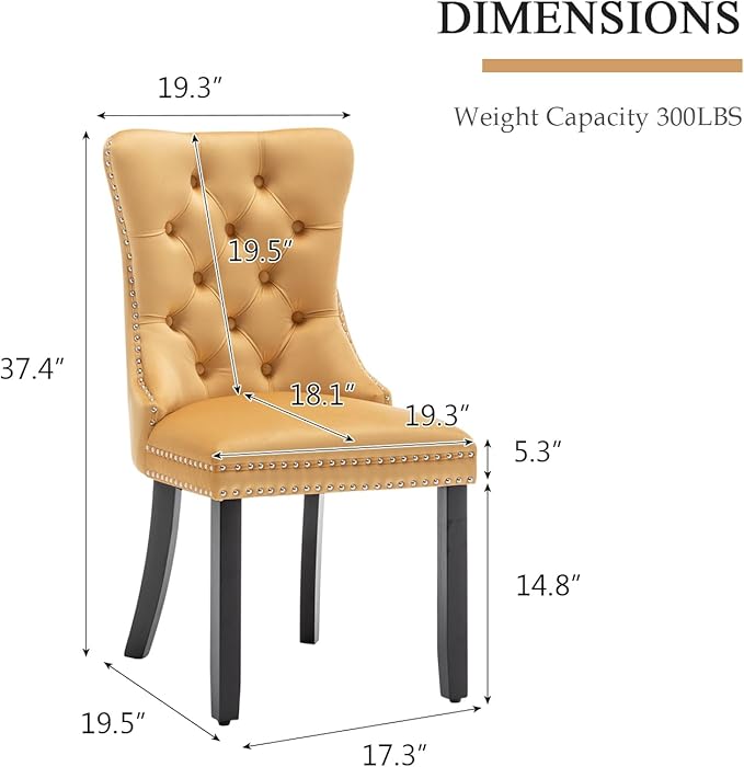 Velvet Dining Chairs Set of 2, Tufted Dining Room Chairs with Nailhead Ring Pull Trim, Upholstered Dining Chairs with Solid Wood Legs for Kitchen Dining Room (Gold)