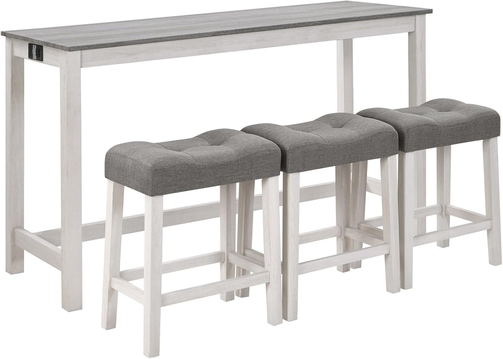 59'' Dining Bar Table and Chairs Set with Power Outlet, 4-Piece Indus...
