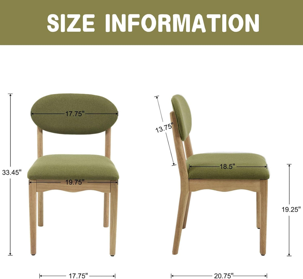 ROCITY Green Upholstered Dining Chairs Set of 2 Wood Dining Room Chairs Farmh...