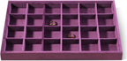 Velvet Stackable Jewelry Display Tray, 24 Grid Earring Ring Storage Tray, Drawer Divider Jewelry Accessories Organizer Plate (Purple)