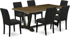 East West Furniture V677AB624-7 7 Piece Dinette Set Consist of a Rectangle Dining Room Table with V-Legs and 6 Black Color Linen Fabric Upholstered Chairs, 40x72 Inch, Multi-Color