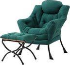 Tiita Lazy Chair with Ottoman, Modern Large Accent Lounge Armchair, Comfy Leisure Sofa Reading Chair with Footrest for Bedroom, Living Room, Dorm Rooms, Garden and Courtyard, Green
