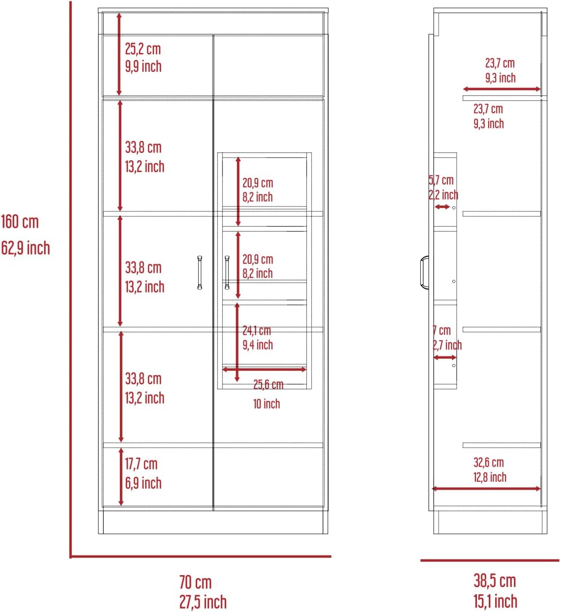 Spacious White Pantry Cabinet: 5 Shelves, 3 Door Shelves
