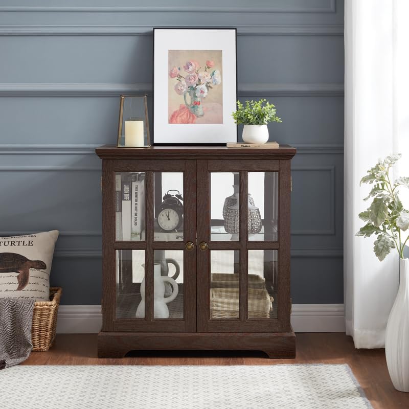 KEIKI Lighted Curio Cabinet, Glass Display Cabinet with 2 Doors & Adjusta...
