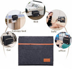 Bedside Caddy for Dorm and Bed Storage - Black Felt Organizer with 5 Pockets for Book, Phone, Tablet, iPad and Remote Holder