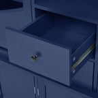 Modern Freestanding Buffet with Hutch, Tall Kitchen Pantry Cabinet with 4 Drawers, Door Shelves and Pull-Out Trays,for Dining Room (Blue-Q)