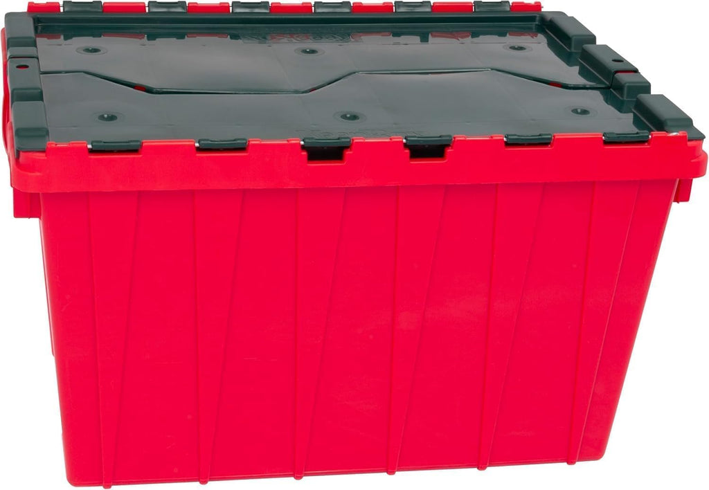 Akro-Mils KeepBox 12 Gallon Storage Container, Nesting and Stackable Plastic Storage Box with Lid Attached, Organizer Tote for Garages, Closets, and Moving, 21-1/2" x 15" x 12-1/2", Red/Green, 6-Pack