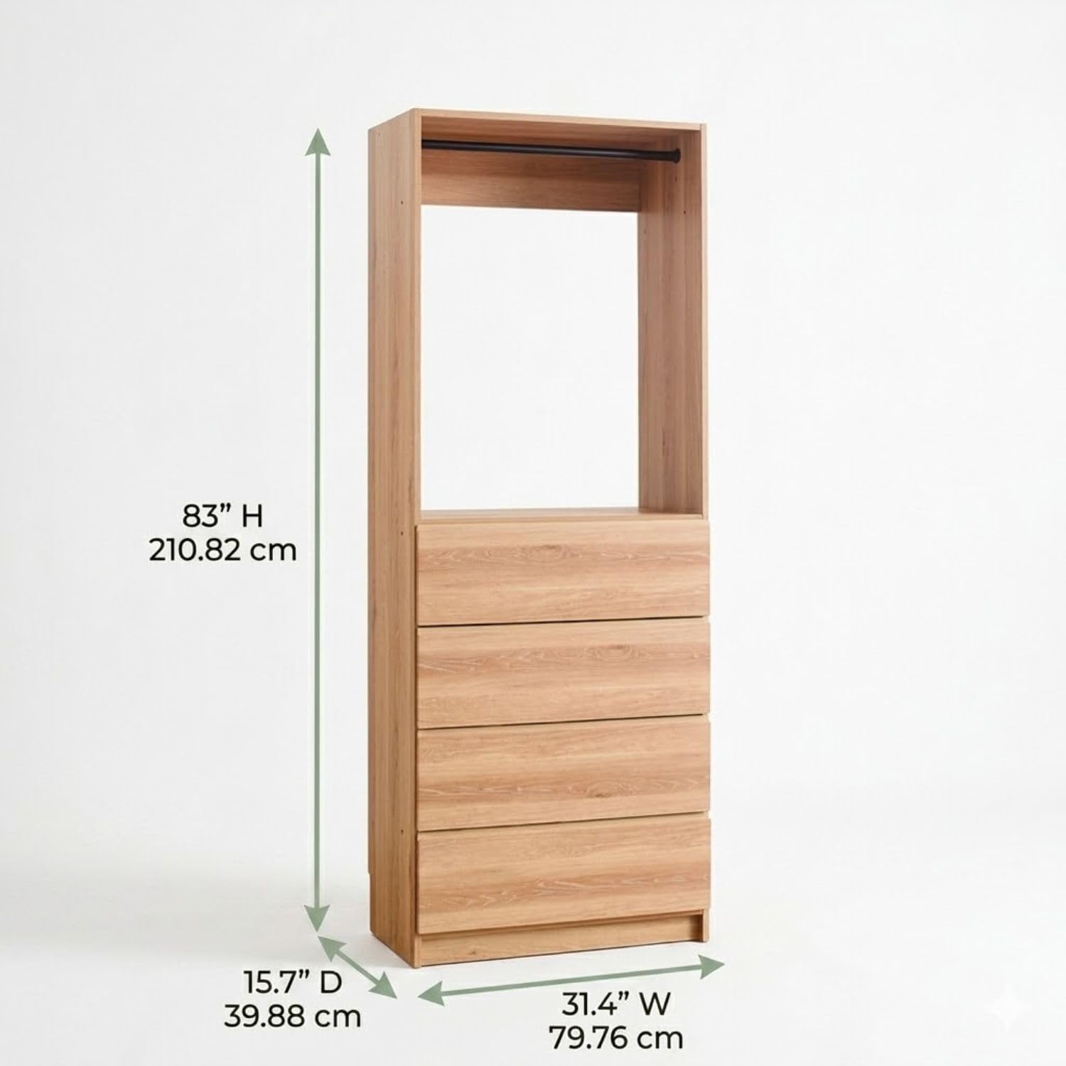 Prosper 32" Oak Wood Walk-in Closet with Four Drawers
