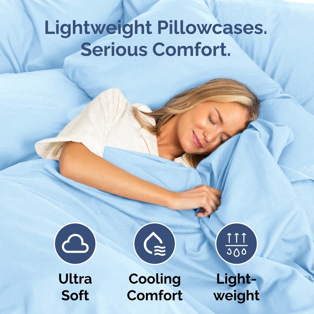 Queen Pillow Cases - 4 Pack - Super Soft Pillowcase Covers - Envelope Enclosure - Hotel Quality Pillow Protectors - Wrinkle Free, Shrink & Stain Resistant - Machine Washable - 20" x 30" (Light Blue)