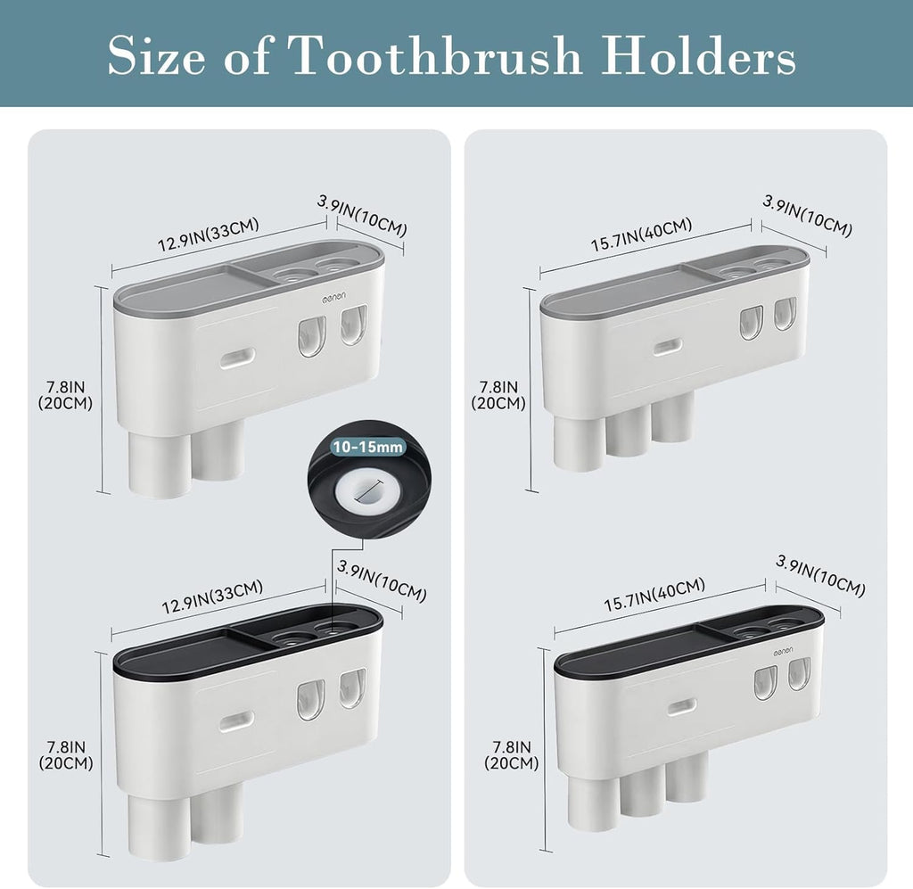 Toothbrush Holders Wall Mounted, Toothbrush Holder with Automatic Toothpaste Dispensers, 6 Brush Slots, 3 Magnetic Cups,1 Cosmetic Drawer Organizer and 1 Large Storage Tray