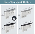 Toothbrush Holders Wall Mounted, Toothbrush Holder with Automatic Toothpaste Dispensers, 6 Brush Slots, 3 Magnetic Cups,1 Cosmetic Drawer Organizer and 1 Large Storage Tray