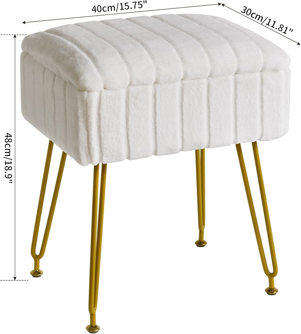 IBUYKE Vanity Chair with Storage, Faux Fur Footrest Ottoman, White LG-50W | S...