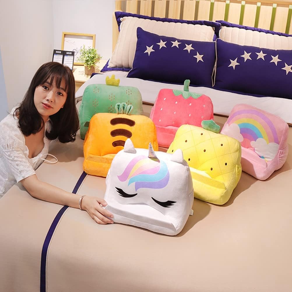 Dpofirs Pillow Tablet Stand, Soft Plush Tablet Holder with Storage Pockets for Kids, Compatible with pads Tablet Phone, Sturdy Fluffy Cushion for Home Travel School Birthday Christmas (yellow)