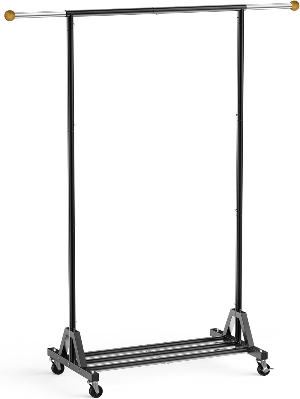 Rolling Garment Rack - Retractable Clothes Rack with Hanging Rods, Lockable W...