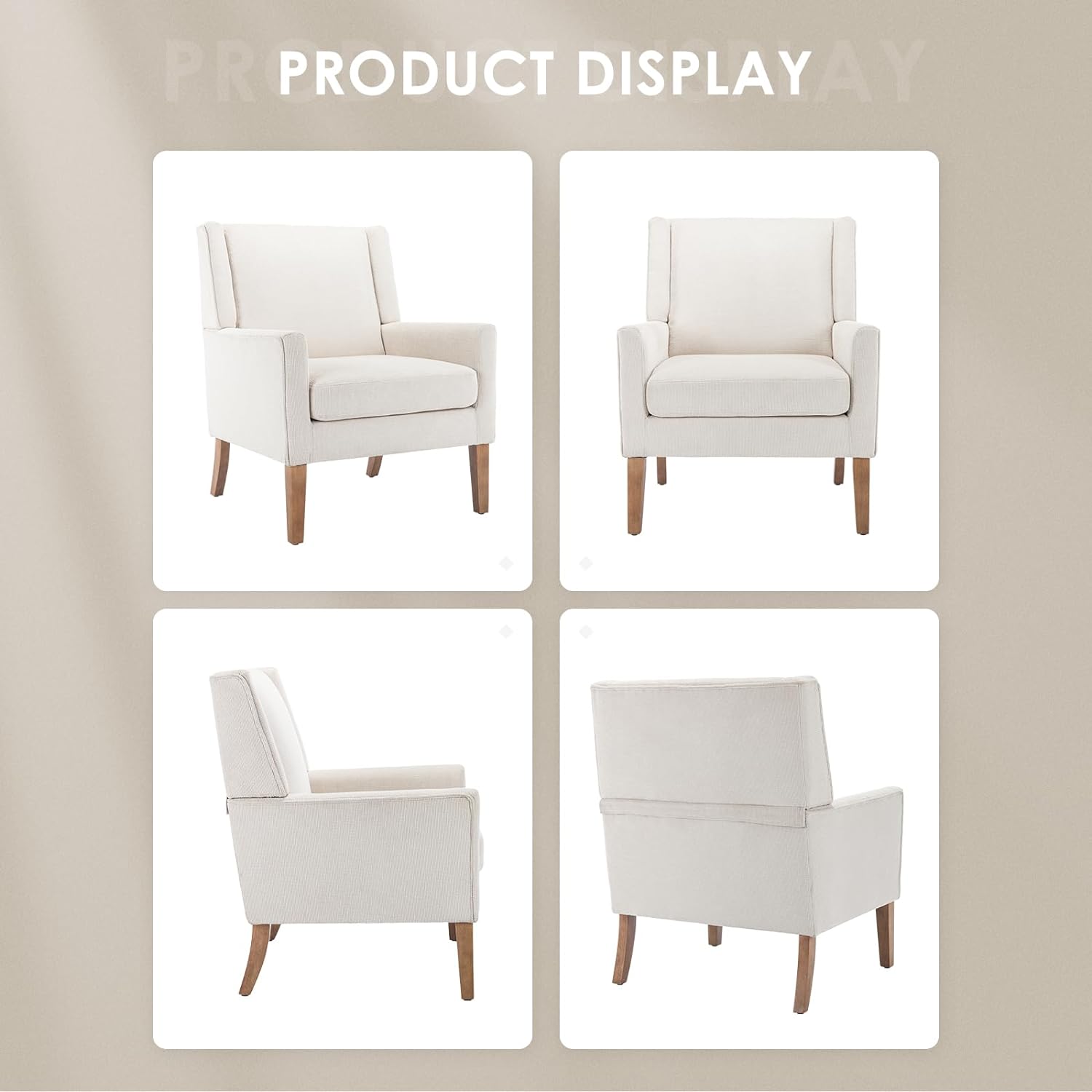 COLAMY Modern Wingback Living Room Chair, Upholstered Fabric Accent Armchair, Single Sofa Chair with Lounge Seat and Wood Legs for Office/Bedroom/Reading Spaces, Beige