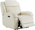 Watson & Whitely Genuine Leather Wall Hugger Power Recliner, Cream | Recliner Chair for Adults, Power Headrest, USB/Type-C Charging Ports, Electric Reclining Sofa Chair for Living Room, RV
