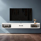 Floating TV Unit, 47'' Wall Mounted TV Cabinet, Floating Shelves with Door, Modern Entertainment Media Console Center Large Storage TV Bench for Living Room & Office (47.24IN, White)