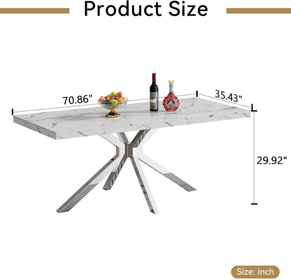 70 inch Faux Marble Dining Table for 4-6, Modern Kitchen Table with White Fau...