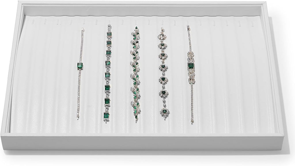 White PU Leather Jewelry Display Tray for Long Chain Pendant Necklace Organizer Display Showcase Jewelry Storage Tray