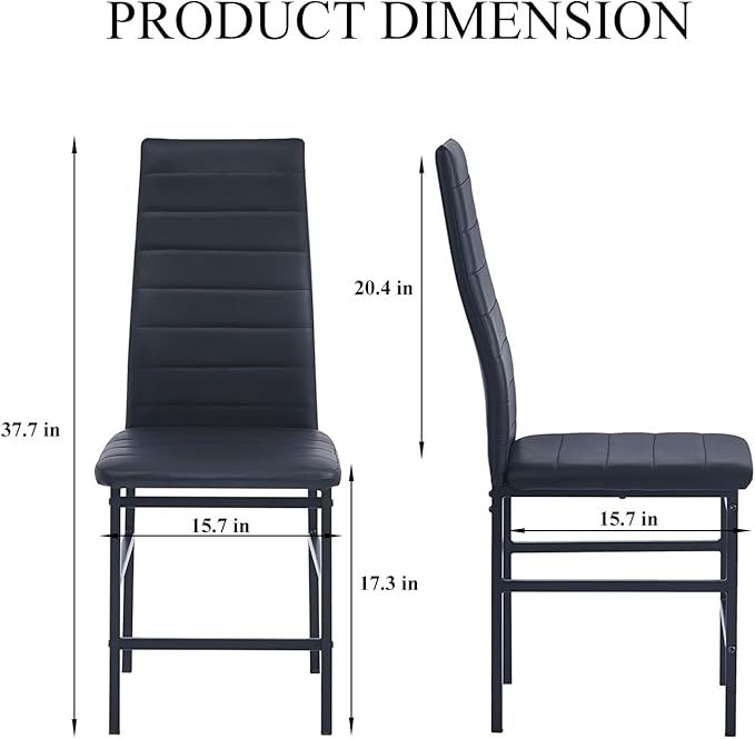 PU Dining Chairs Set of 4, Modern Kitchen & Dining Room Chairs Faux Leather Upholstered Dinner Chairs with Metal Legs for Small Space (Black, Crossbar)