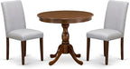 East West Furniture AMAB3-AWA-05 3 Piece Kitchen Table Set for Small Spaces Contains a Round Dining Room Table with Pedestal and 2 Grey Linen Fabric Parsons Chairs, 36x36 Inch, Walnut