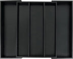 Utoplike Bamboo Drawer Organizer Kitchen Utensils, Adjustable Black Silverware Holder and Cutlery Tray Organiser, Expandable Drawer Divider for Flatware, Knives in Kitchen, Bedroom, Living Room