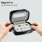 Abstract Art Neon Cat Pill Organizer Travel Medicine Case with Zipper Daily Vitamin Storage Bag Portable 8 Slot Weekly Pill Box Supplement Holder for Home Office Gym Travel
