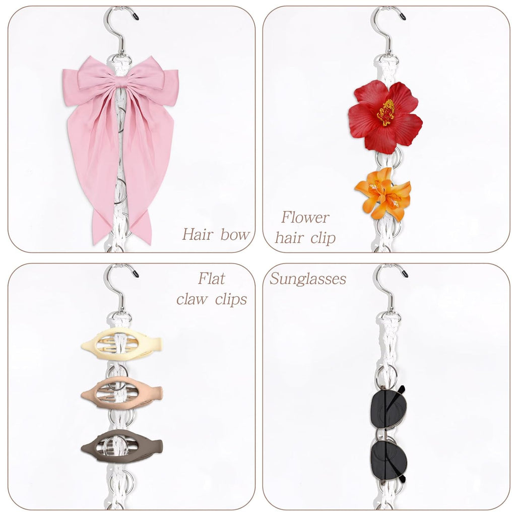 SNOWSTAR Macrame Hair Claw Clip Organizer with Rotating Hook and 20 Metal Rings,Hanging Hair Clip Holder and Storage for Women Girls,Claw Clips Hanger Home Decor for Wall,Door,Closet