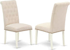 East West Furniture DOBR7-LWH-02 7 Piece Dining Table Set Consist of a Rectangle Table with Butterfly Leaf and 6 Light Beige Linen Fabric Upholstered Chairs, 42x78 Inch, Linen White
