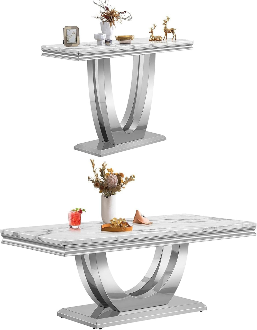Modern Elegant 2-Piece Living Room Table Set with Faux Marble Top | Includes ...