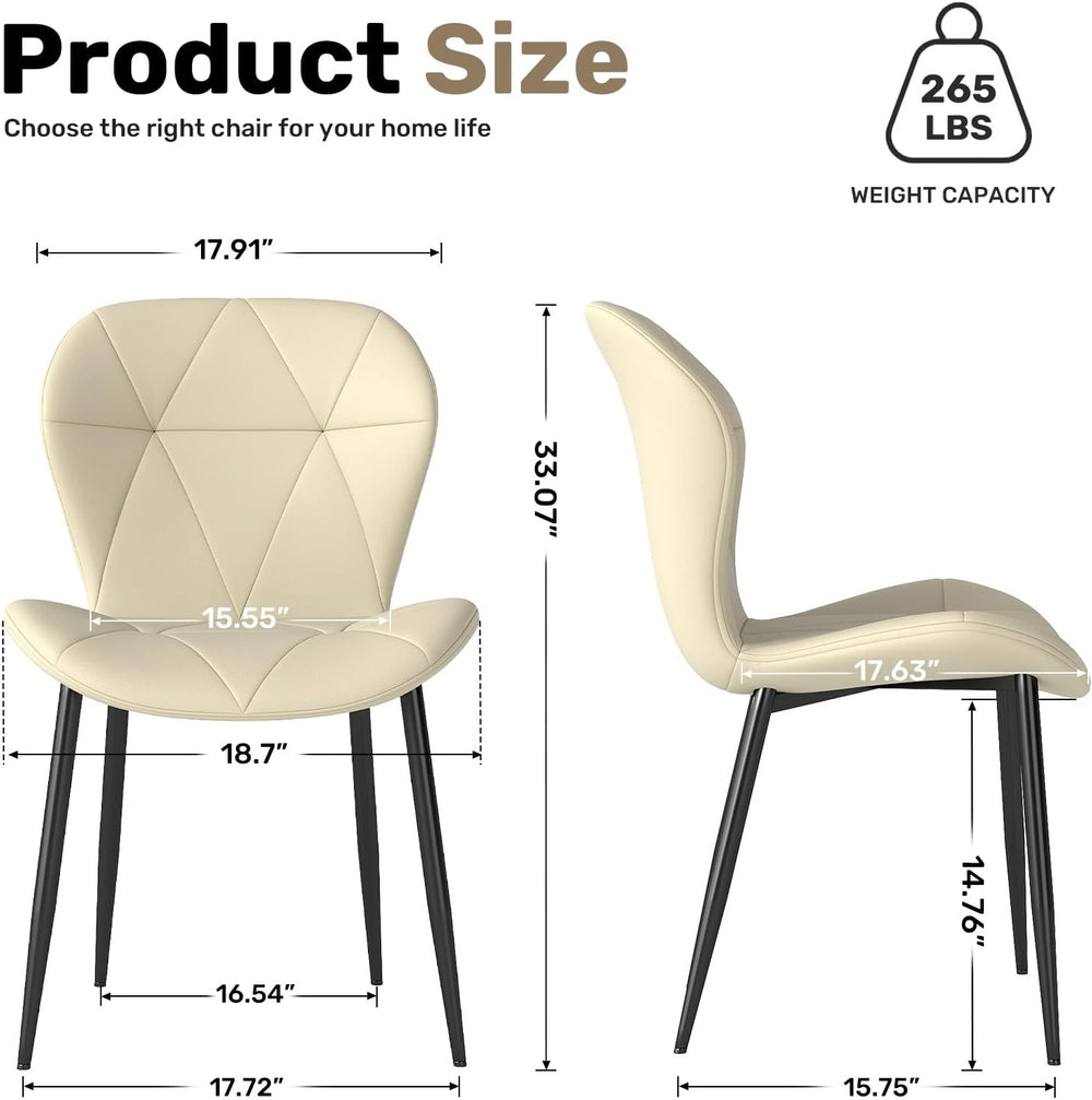 Diamond Dining Chairs Set of 4 PU Leather for Kitchen (Khaki) | Elegant rhomb...