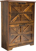 Shoe Cabinet with 2 Flip Drawers, Farmhouse Shoe Storage for Entryway, Wooden Shoe Organizer Cabinet with Adjustable Shelves, Hidden Slim Shoe Cabinet for Hallway, Living Room, Brown