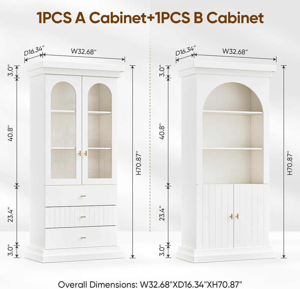 ivaniti 71" Arched Kitchen Pantry Cabinet, Tall Display Modern Storage C...