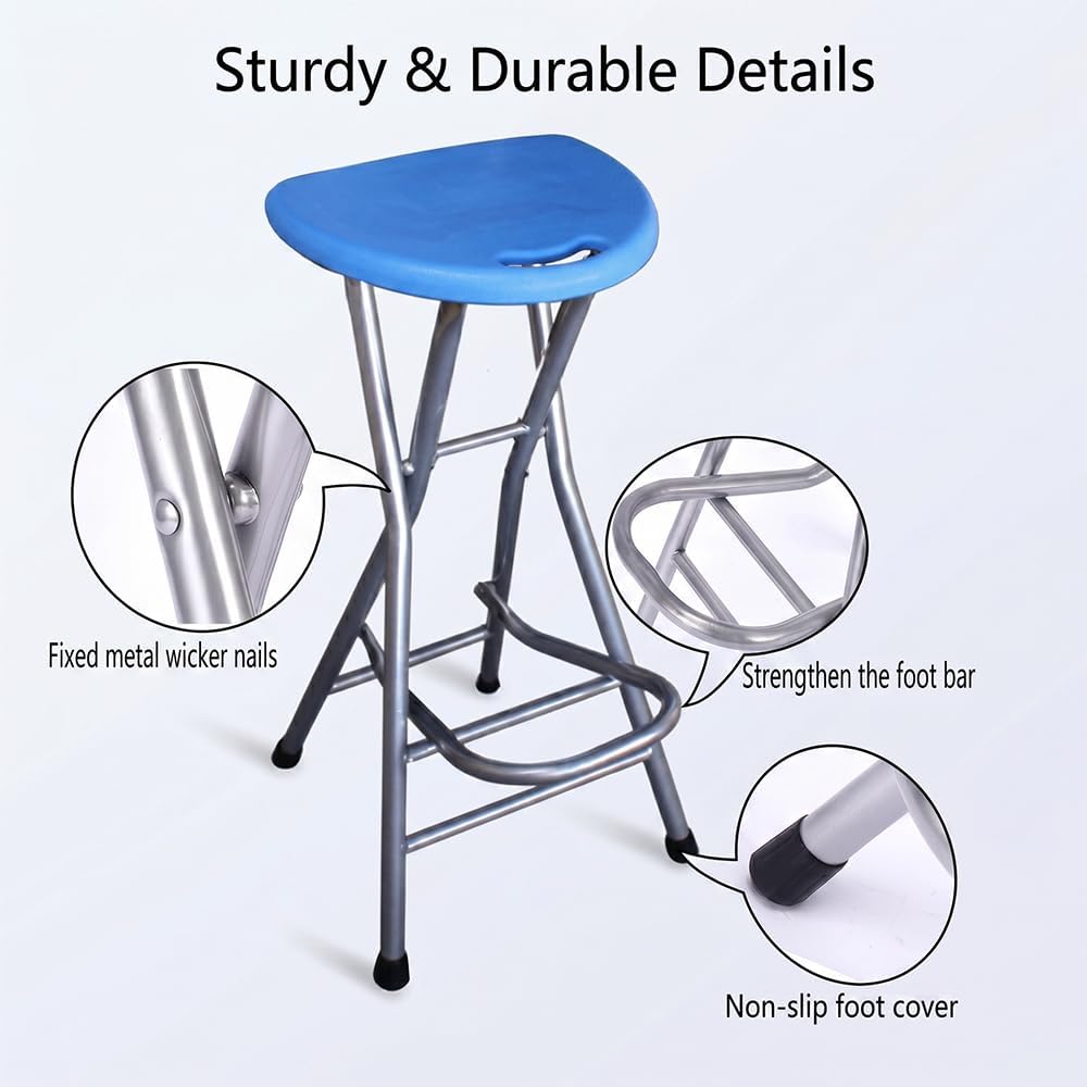 Blue Adult Folding Stool, with Handle and Foldable bar Stool, 28 inches in Si...