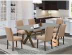 East West Furniture X797AB747-7 7 Piece Dining Table Set Consist of a Rectangle Dining Room Table with X-Legs and 6 Light Sable Linen Fabric Upholstered Chairs, 40x72 Inch, Multi-Color