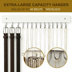 Wall Mounted Tie & Belt Rack Organizer - 2 Pack, 28 Hooks Hold 40 Ties & 40 Belts, 180° Rotating Space Saving Design, Sturdy Wood Decorative Wall Storage (White)