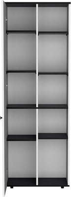 67" H Kitchen Pantry, Storage Cabinet with 1 Door, 5 Interior Shelves and 5 Exterior Shelves, White+Black, Easy to Maintain, for Dining Room