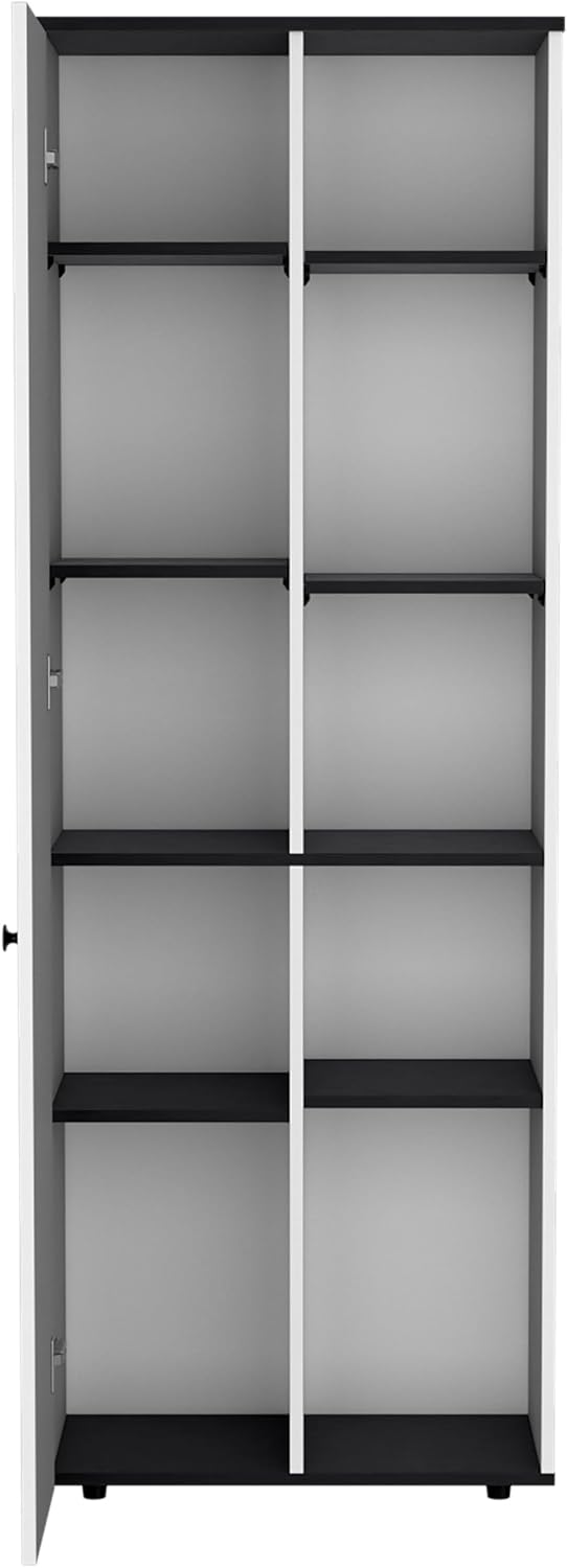 Compact 67" Kitchen Storage Cabinet, 10 Shelves, White & Black, Pant...
