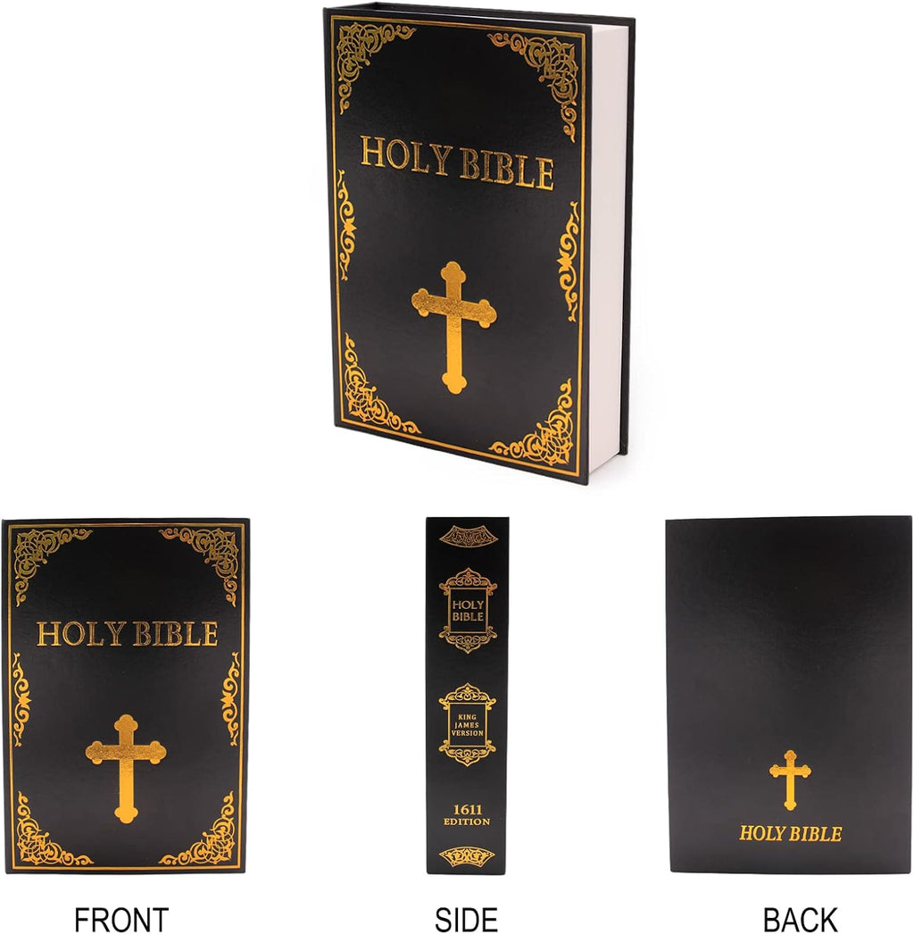 Leather Book Safe (Size 10.79"×7.72"×1.97") Real Paper Secret for Jewelry, Money and Cash, Diversion Book Safe,Hollow with Hidden, Combination Lock (L, Bible-Combination)