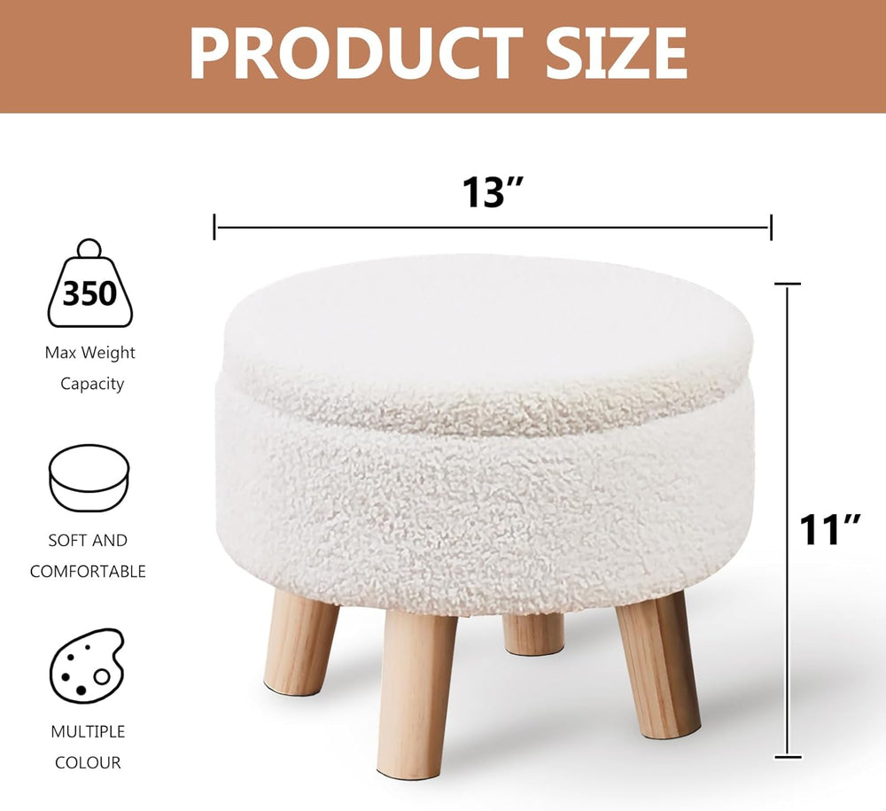 Wimarsbon Storage Ottoman, Modern Round Footrest with Soft Padded Seat, Teddy...