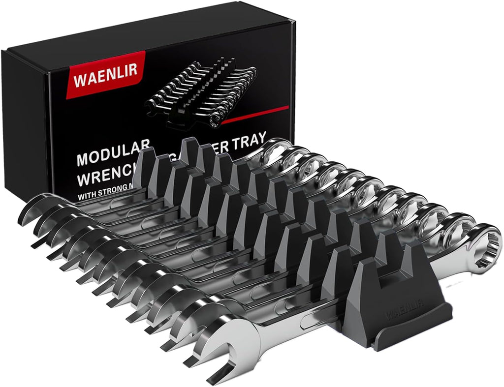 12PCS Magnetic Modular Wrench Organizer Set - Tool Drawer Storage Rack with Metric & SAE Labels, Wrench Holder with Magnet, Perfect Tool Gift for Men, father, boyfriend, DIYers & Mechanics (Black)