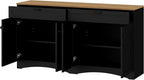 Ball & Cast Farmhouse TV Stand with 2 Drawers for TVs up to 70",Wood Grain Sideboard Buffet Cabinet w/Rustic Handles and Adjustable Shelf,Entertainment Center for Living Room,Bedroom,Black