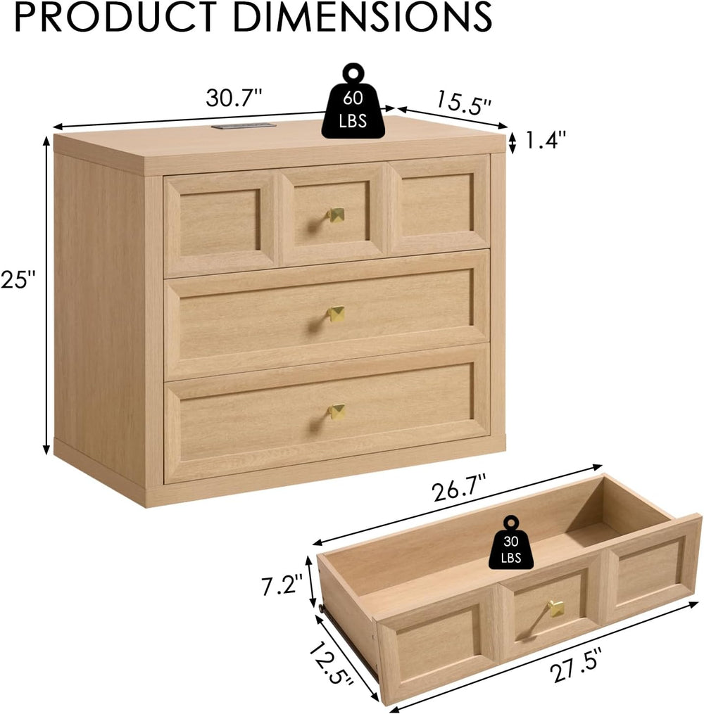 3-Piece Bedroom Set, 6 Drawer Dresser and 3 Drawer King Size Nightstands Set ...