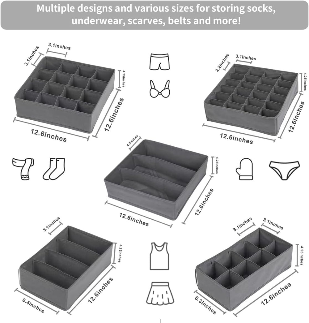 Lourome Underwear Drawer Organizer, 10-Pack, for Socks, Bras, Tie, Grey | Fit...