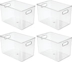 mDesign Deep Plastic Home Storage Organizer Bin with Built-in Handles for Cube Furniture Shelving in Office, Closet, Cabinet, Bedroom, Bathroom, Nursery, Dorm - 4 Pack - Clear