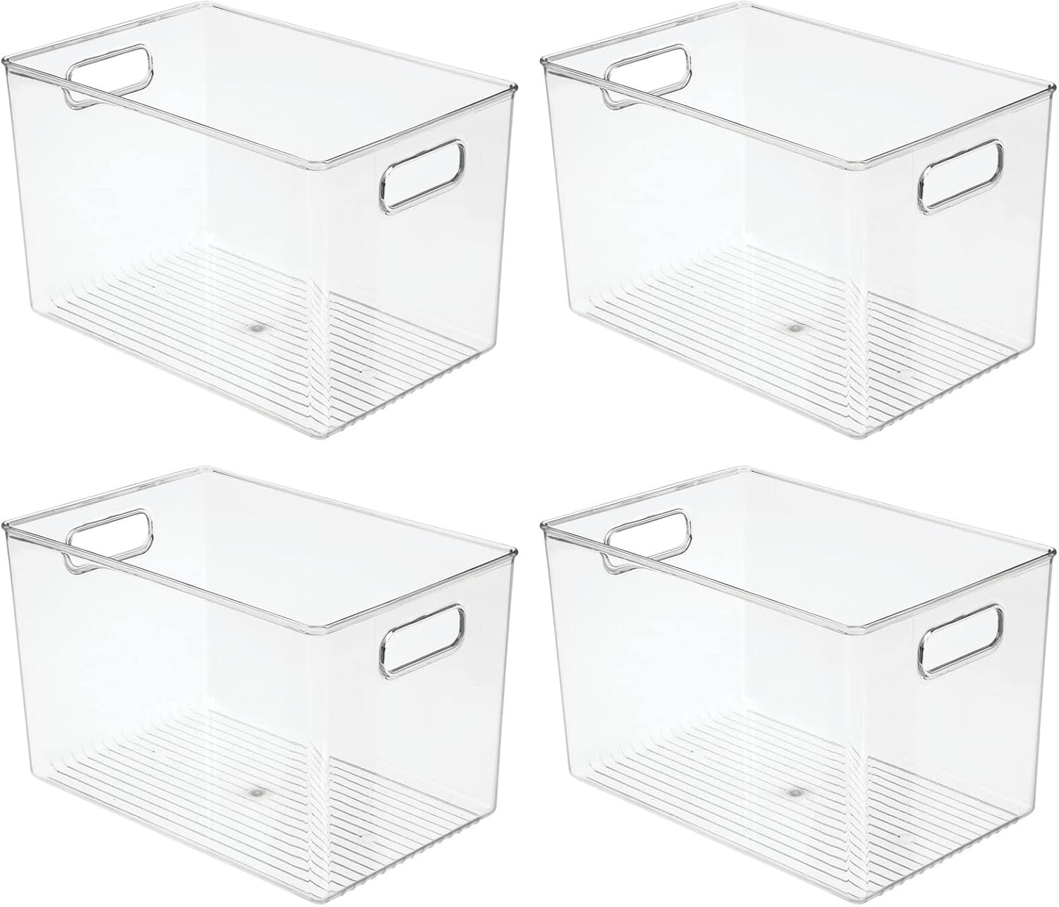mDesign Deep Plastic Home Storage Organizer Bin with Built-in Handles for Cube Furniture Shelving in Office, Closet, Cabinet, Bedroom, Bathroom, Nursery, Dorm - 4 Pack - Clear