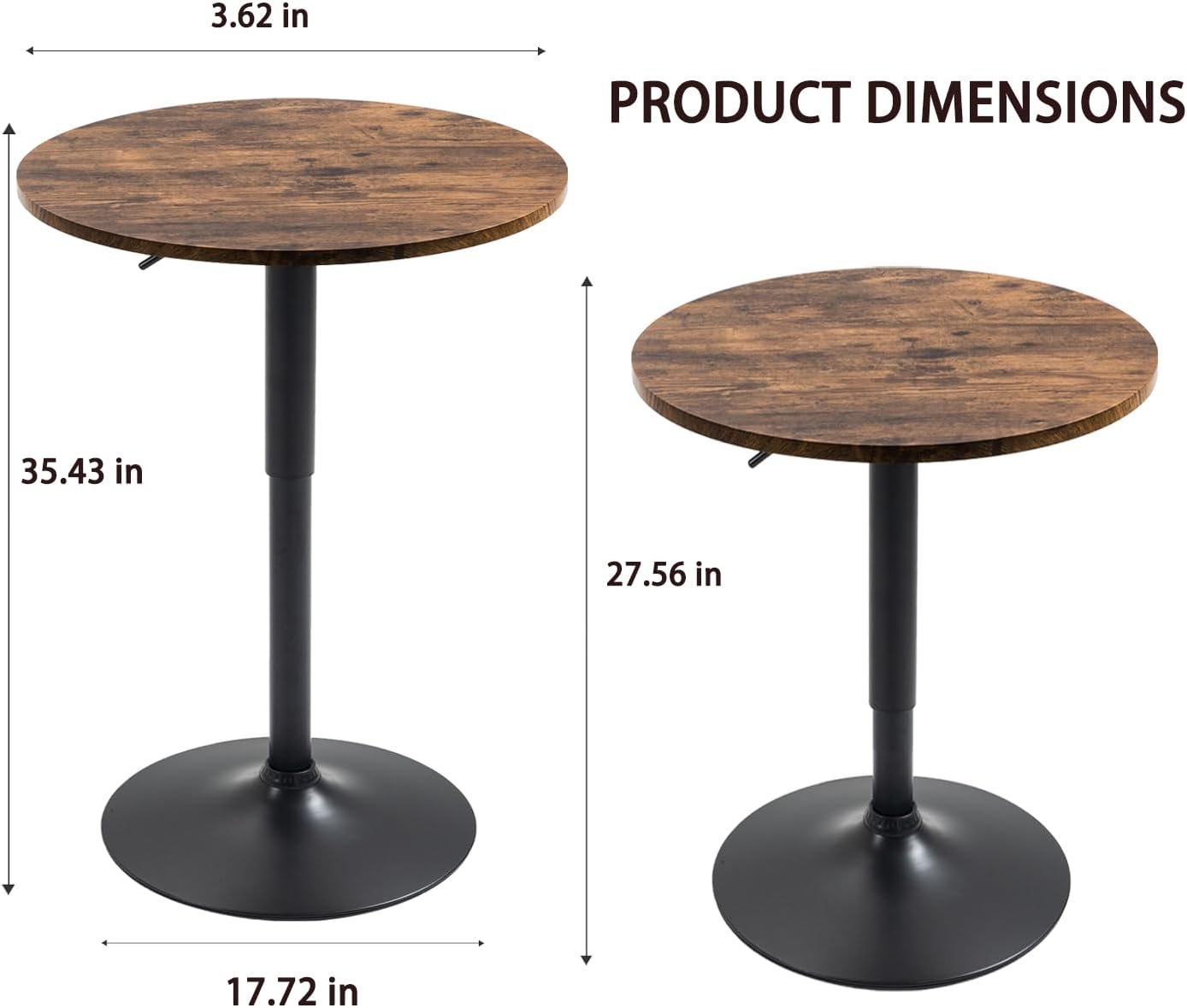 Round Bar Table Height Adjustable with MDF Top, 23.6 i n Modern Cocktail Bar Table with 360 Swivel for Suitable for Small Space, Kitchen, Dining Room, Restaurant Brown