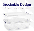 Superio Storage Bins with Lids- Clear Boxes for Organizing, Stackable Plastic Containers- BPA Free, Non-Toxic, Odor Free, Organizer for Home, Office, Dorm (6 Pack, 42 Qt (Under Bed-Wheeled))