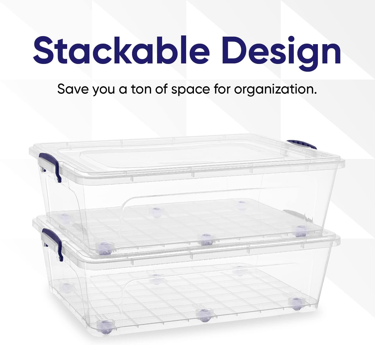 Superio Storage Bins with Lids- Clear Boxes for Organizing, Stackable Plastic Containers- BPA Free, Non-Toxic, Odor Free, Organizer for Home, Office, Dorm (6 Pack, 42 Qt (Under Bed-Wheeled))